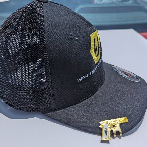 Pin Gun with St Jude Pin For Caps Clothing Enamel Badge San Judas firearm pin  X - Picture 3 of 4